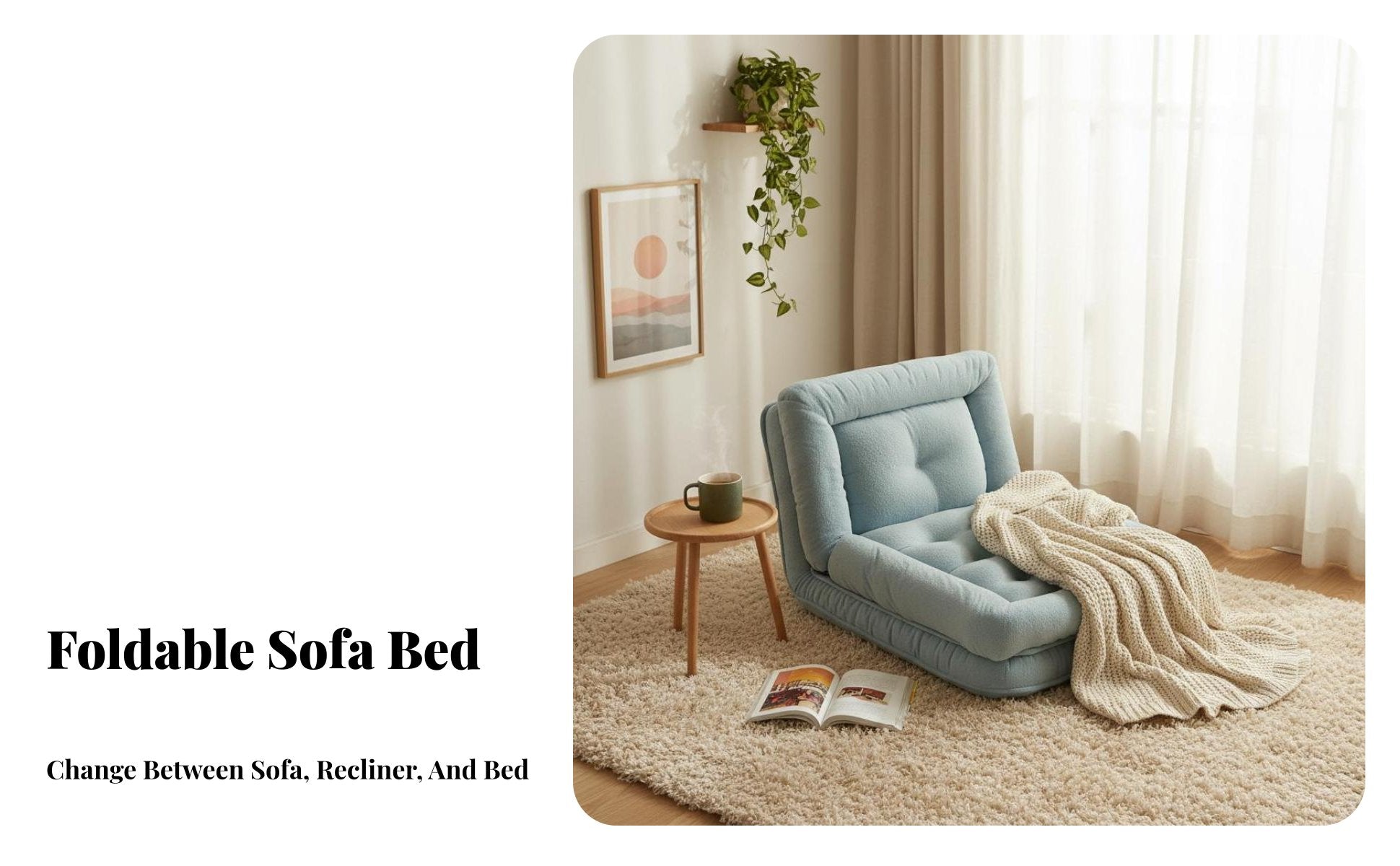 Adjustable Backrest Lounger Japanese Design Human-Sized Dog Bed Space-Saving Transformable Design for Balcony, Bedroom