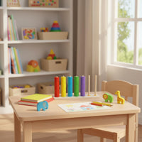 Educational Counting Frame Early Learning Wooden Disc Stacker Hand-Eye Coordination Rainbow Stacking Rings for Young Children, Children Aged 3++