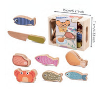 Cartoon Details Wooden Pretend Food Set Children's Kitchen Accessory Toy Portable