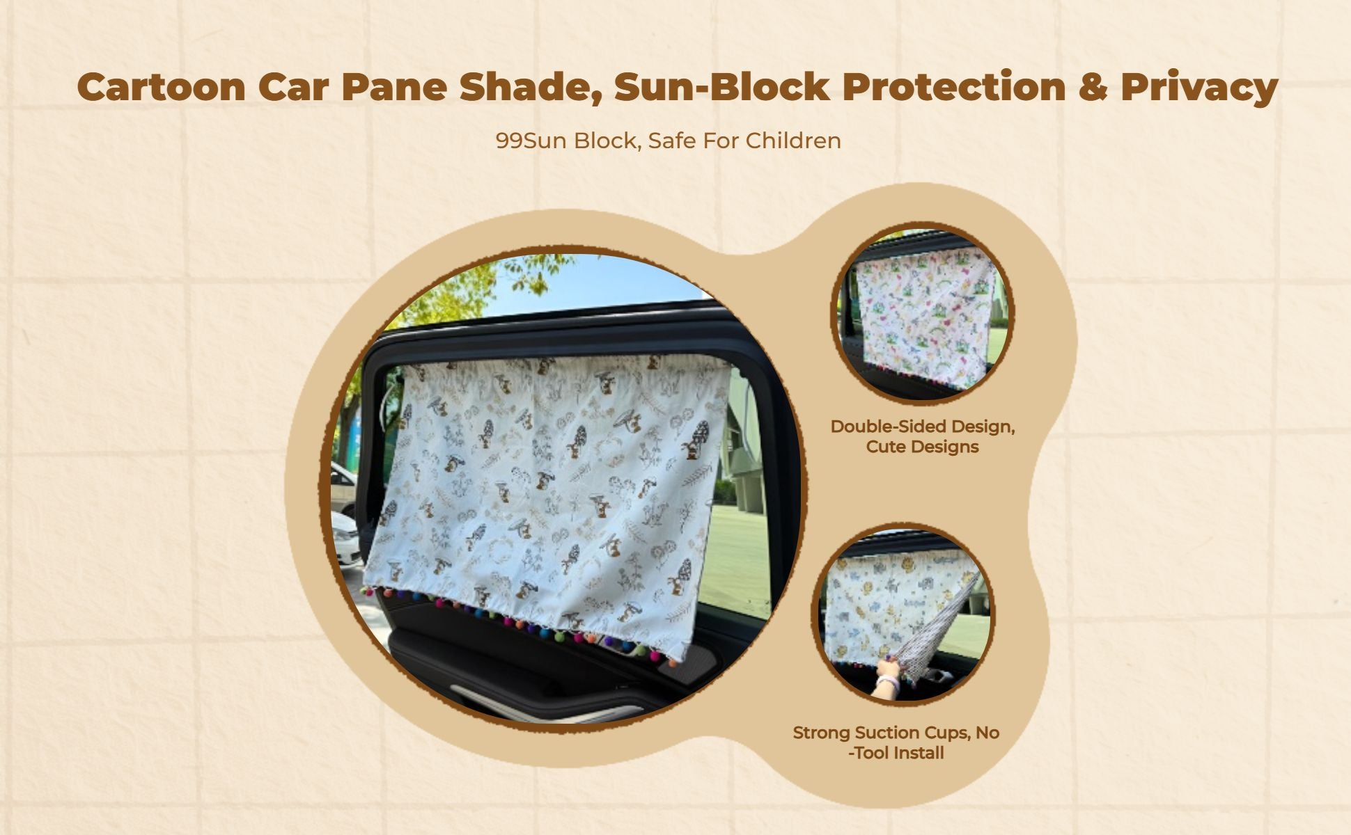 Car window shade, sun protection, privacy screen, infant side window sun block, easy installation, universal fit
