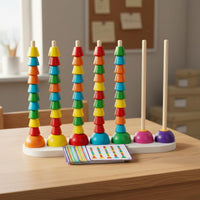 Number Matching Game STEM Development Wooden Bead Stacker Natural Wood