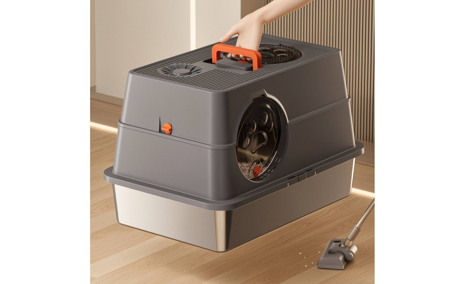 Enclosed Stainless Steel Litter Pan Non Surface Enclosed Cat Litter Pan Double Entry Large Covered Cat Toilet for Multiple Cats