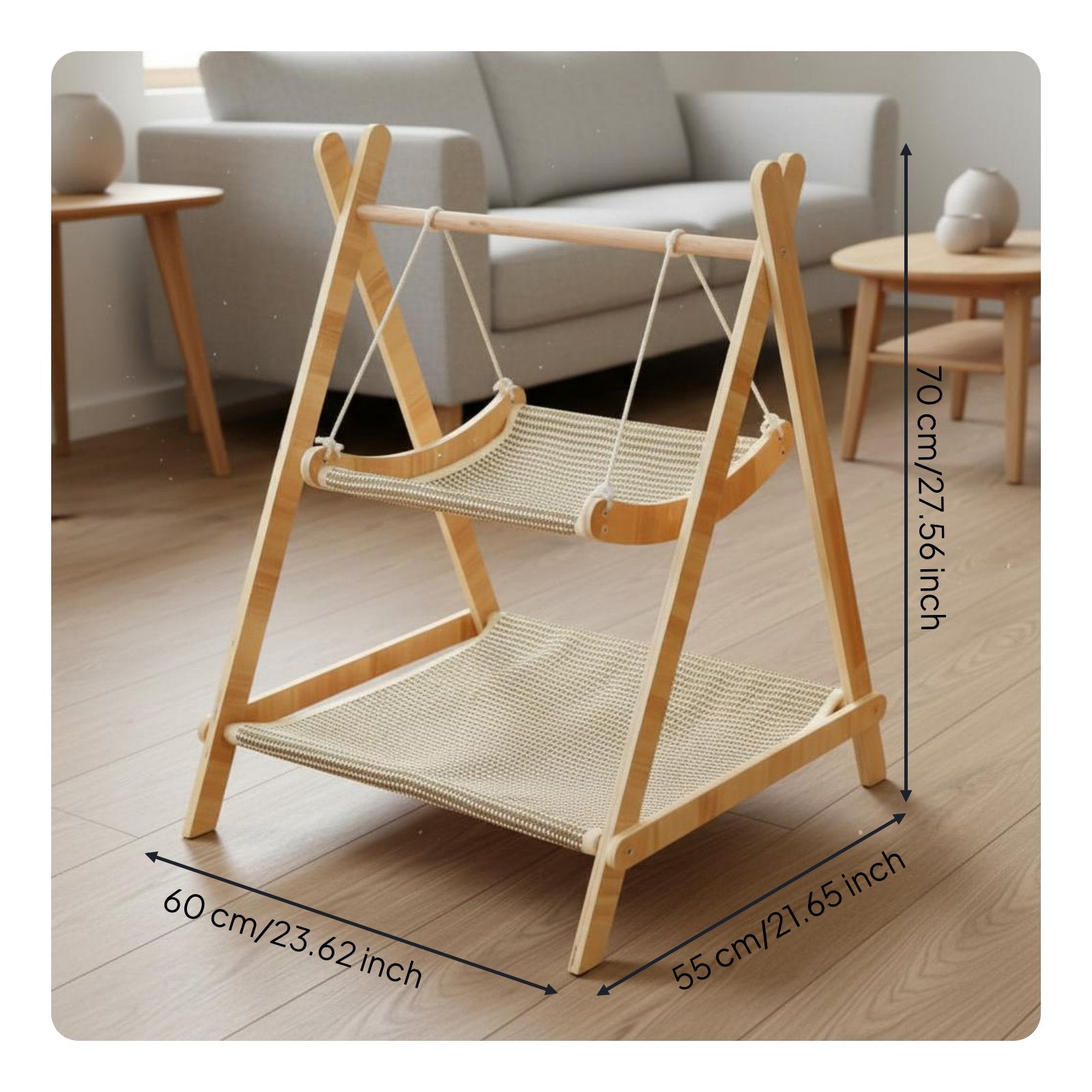 Double Layer Cat Hammock Sturdy Wood Frame 2 Tier Cat Hammock Washable Cover Double Layer Pet Bed