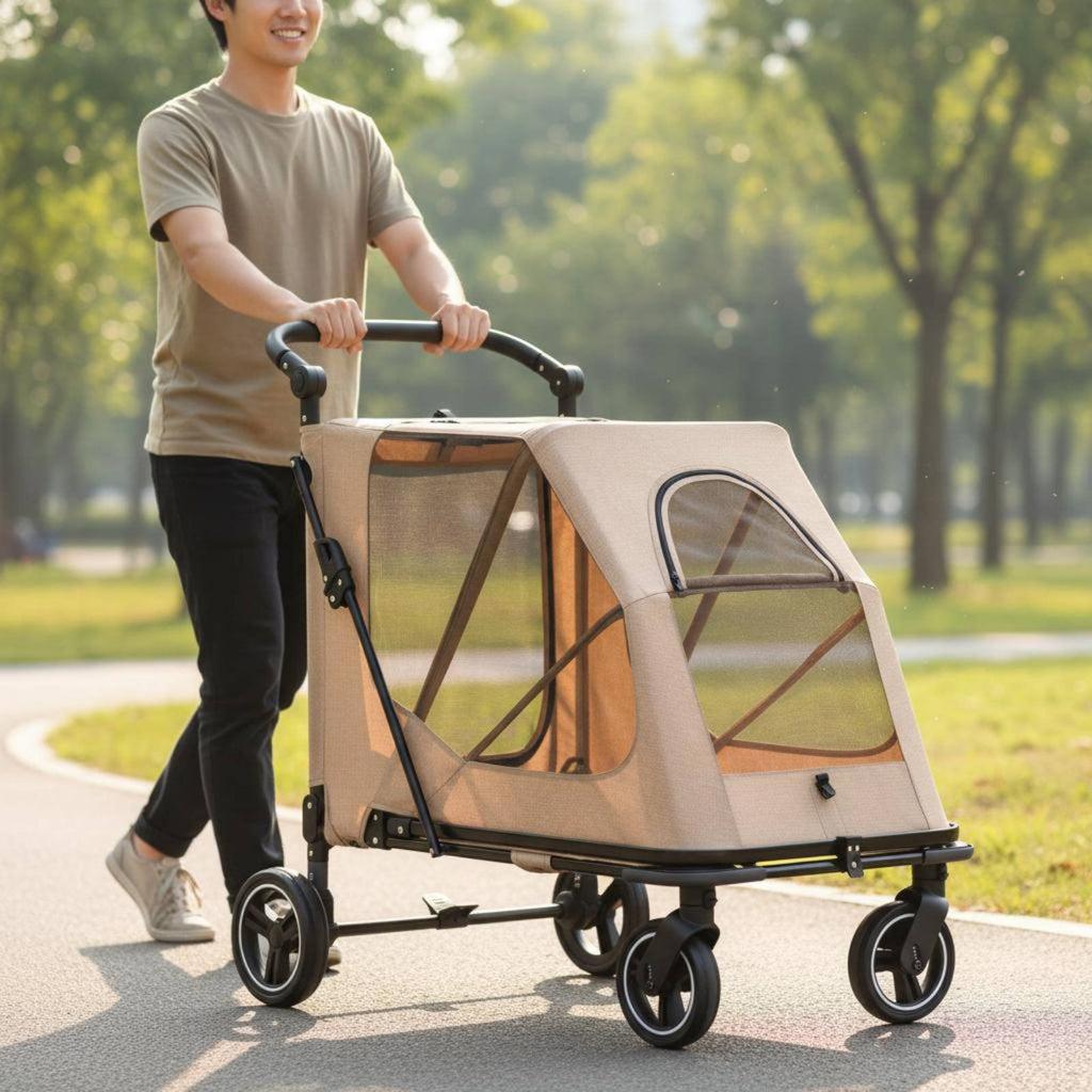 Foldable Dog Stroller Portable Foldable Pet Stroller Adjustable Handle