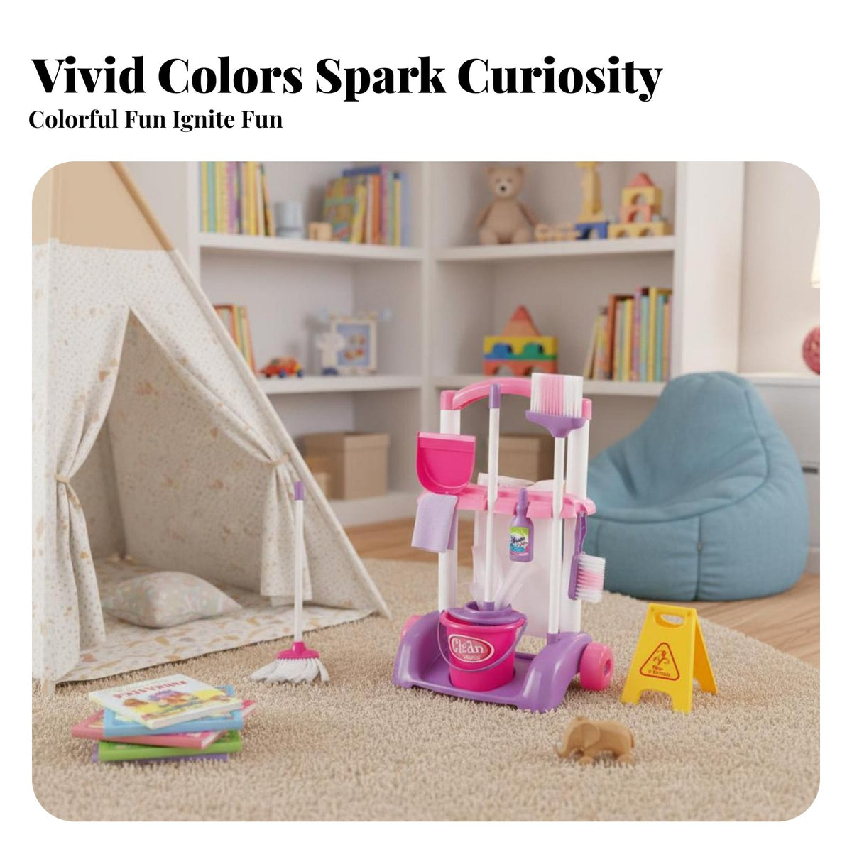 Kids Cleaning Cart Playset Encourages Role Play Toy Cleaning Trolley Set Realistic Design Toy Housekeeping Tools