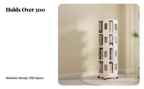360-Degree Rotation Revolving Book Tower Mobile Design rotating Book Tower Space Saving children's Furniture Large Capacity for Toddlers, Students, Parents, Playroom, Nursery, Kindergarten, Study Room