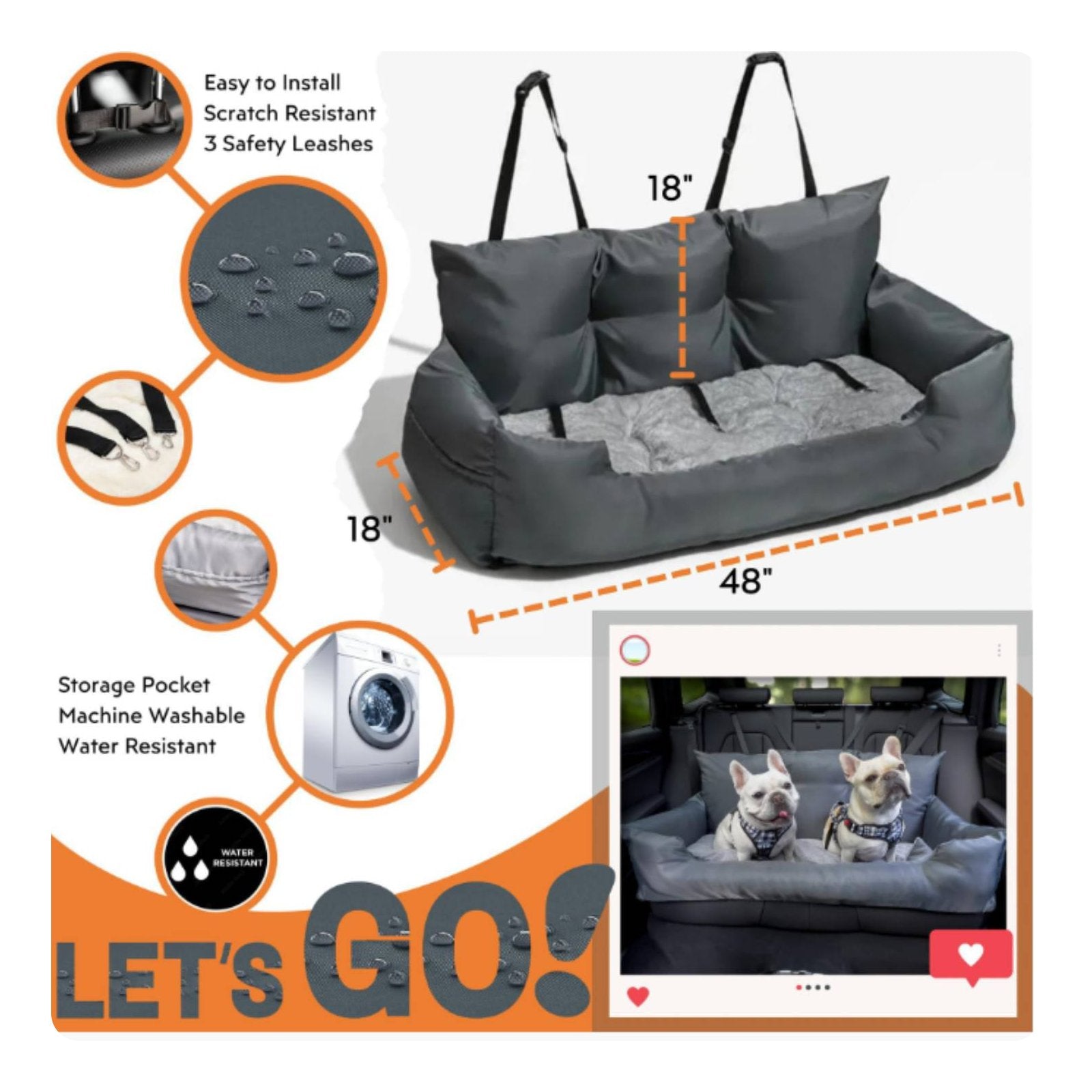 Dog Car Seat Bed Waterproof Dog Booster Seat Scratch Resistant for Large Dogs