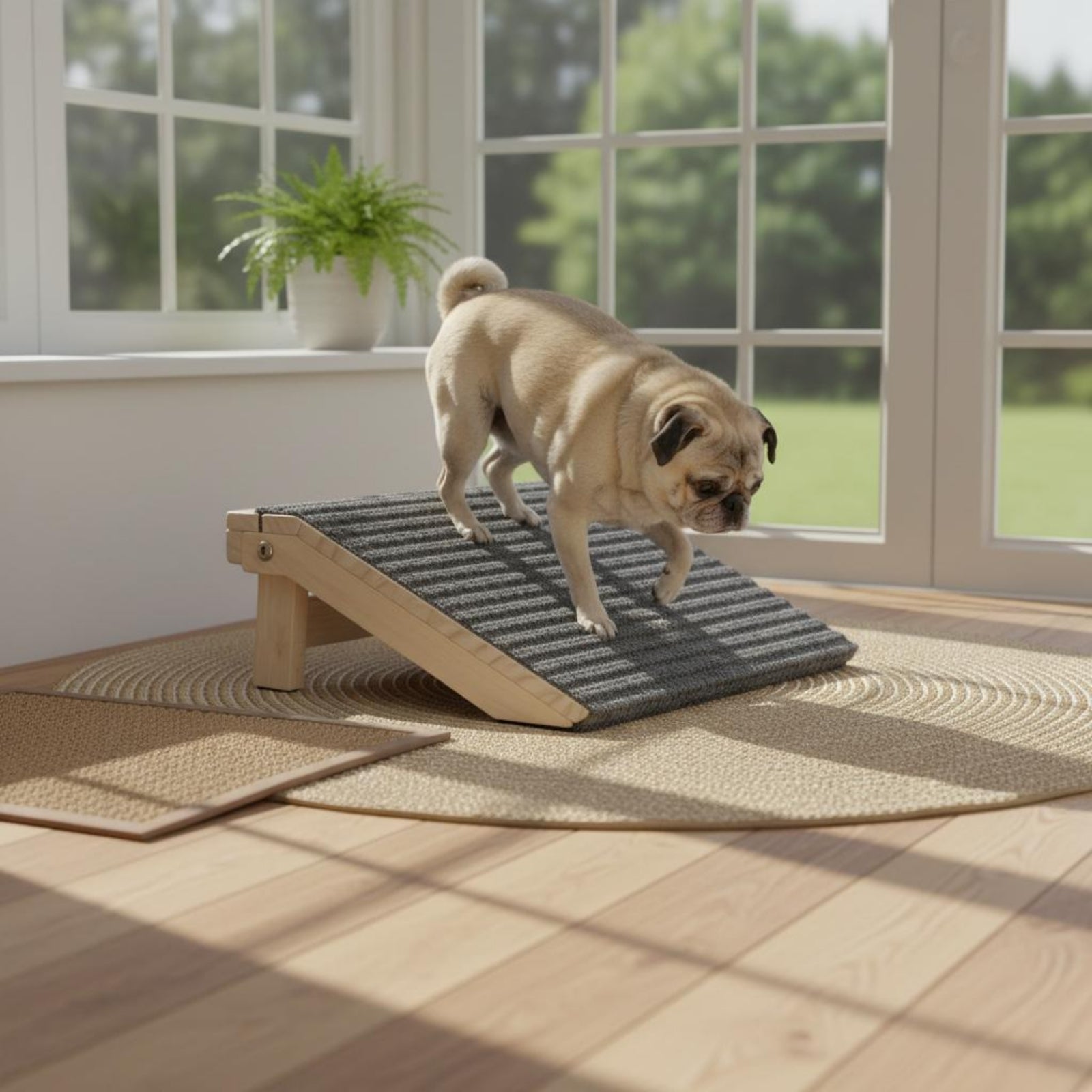 Foldable Dog Ramp Ribbed Textile Wooden Pet Ramp Wedge-Shaped Wooden Pet Steps for Small Dogs, Elevated Areas