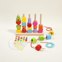 Wooden Bead Stacking Set STEM Learning Bead Threading Game