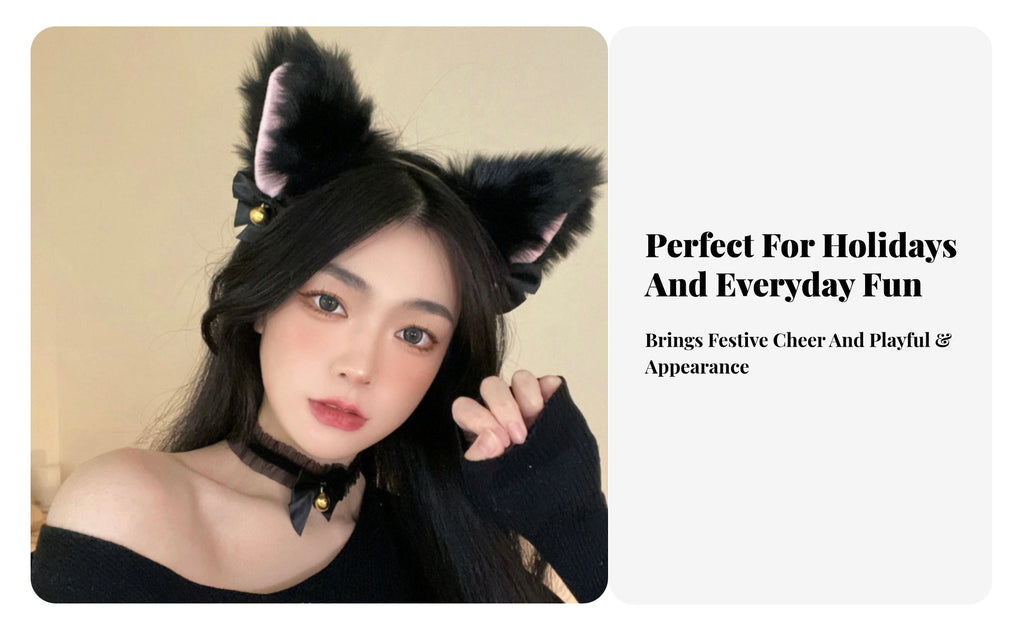 2 Pieces feline haural featureing appendages and chime Collar Set Anime and fashion Costume Accessory for Halloween