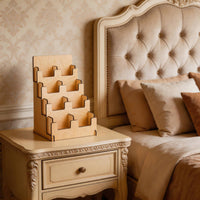 4-Tier Sticker Holder Easy to See Wooden Sticker Rack Wood Finish Step Display Shelf for Countertop