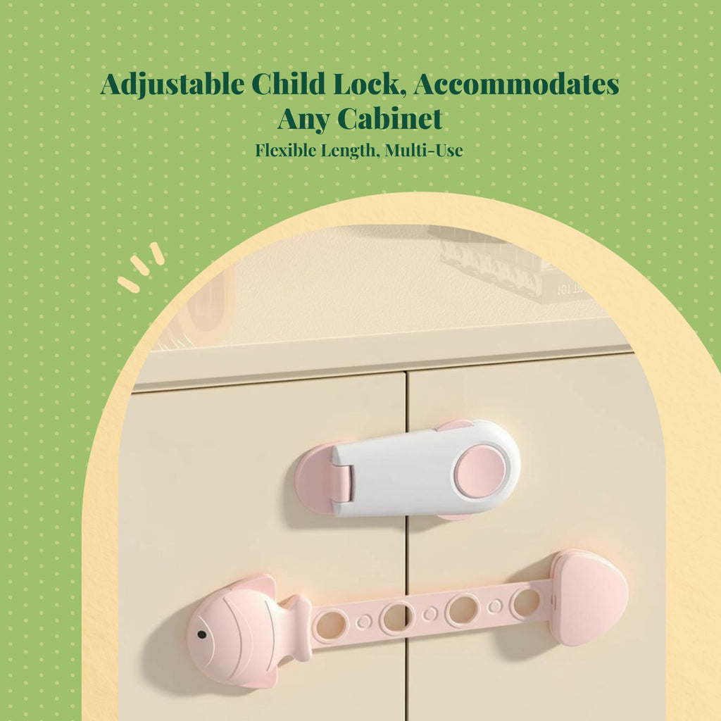 Kid Security Lock, Adjustable Cabinet Drawer Lock, Infant Protection, Screwless, Easy Installation, Multi-Purpose for Doors, Closets, Sliding Cabinets