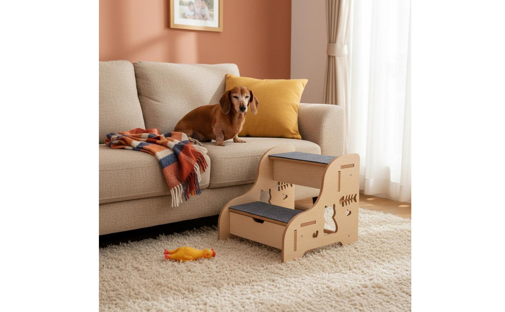 Wooden Dog Stairs Sturdy Construction Pet Steps Noise Reducing for Bedroom, Cats