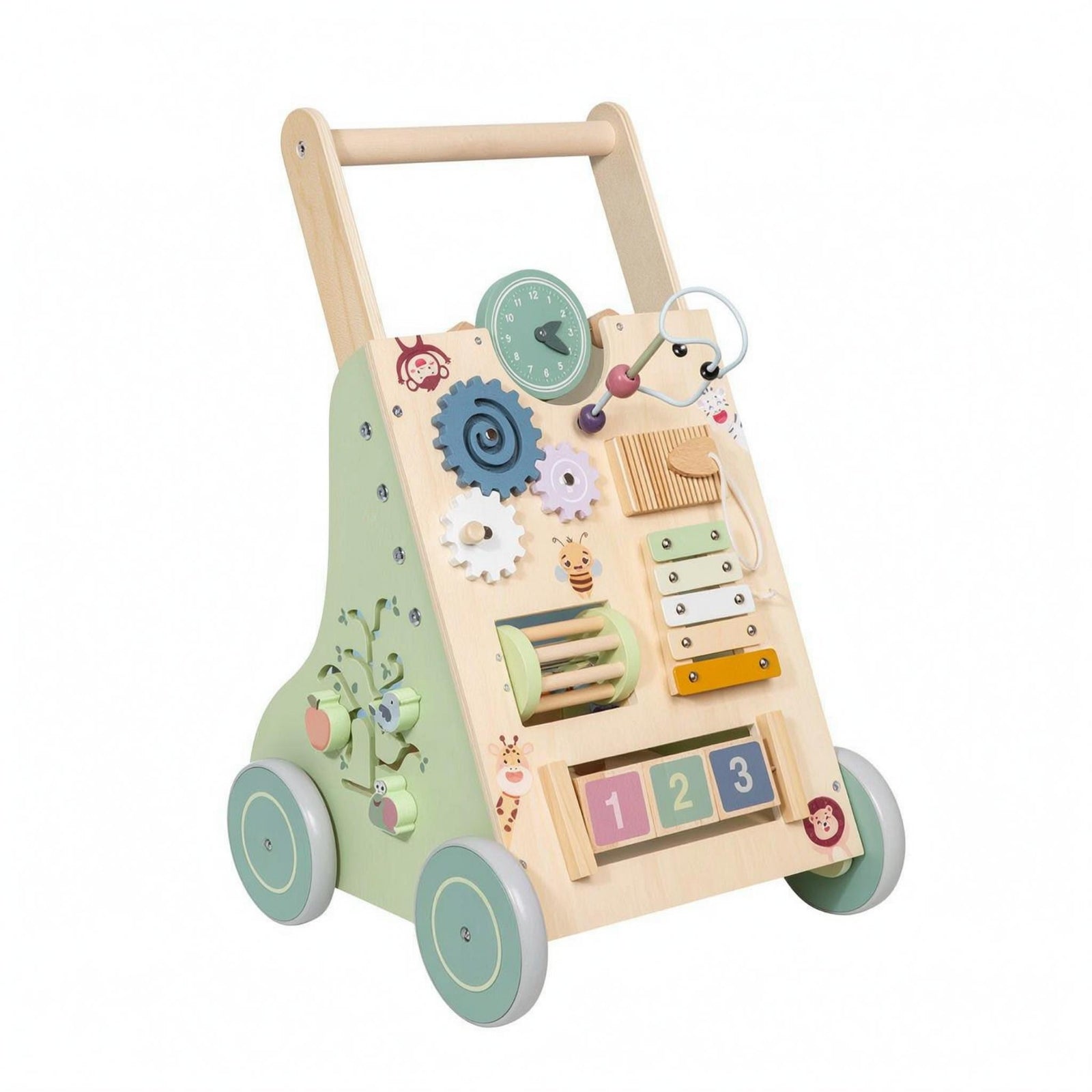 Wooden Baby Push Stroller Multi-Function Toddler Push Toy Smooth Edges
