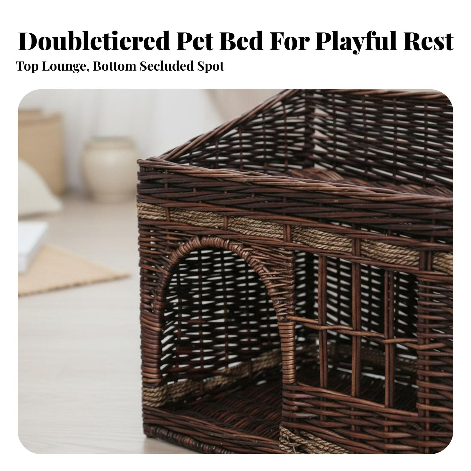 Wicker Cat House Handwoven Enclosed Cat Bed Rattan Pet Kennel Easy to Clean Enclosed Pet Bed Stylish Design for Kittens, Bedroom
