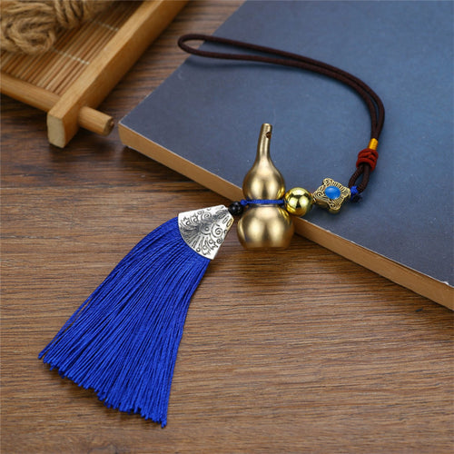 Colorful Tassels Car Rearview Mirror Ornament Versatile Use Brass Gourd Hanging Ornament Symbol of Prosperity for Women, Gift Givers
