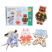 Animal Threading Board Hand-Eye Coordination Wooden Lacing Board Educational