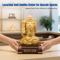 Gold Maitreya Buddha Statue, mystical guardian Turtle, Wealth God, Resin Decor for Home, Business, Shop