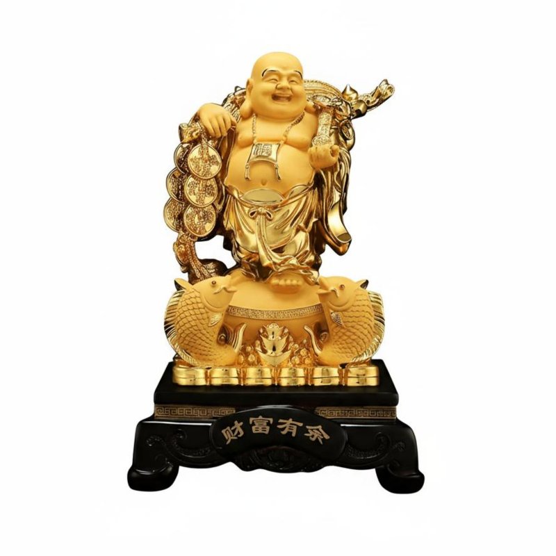 Gold Maitreya Buddha Statue, mystical guardian Turtle, Wealth God, Resin Decor for Home, Business, Shop