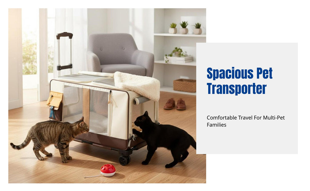 Cat Transport Trolley, Multi-Cat Pet Stroller, Large Capacity, Portable Travel Carrier for Cats and Dogs
