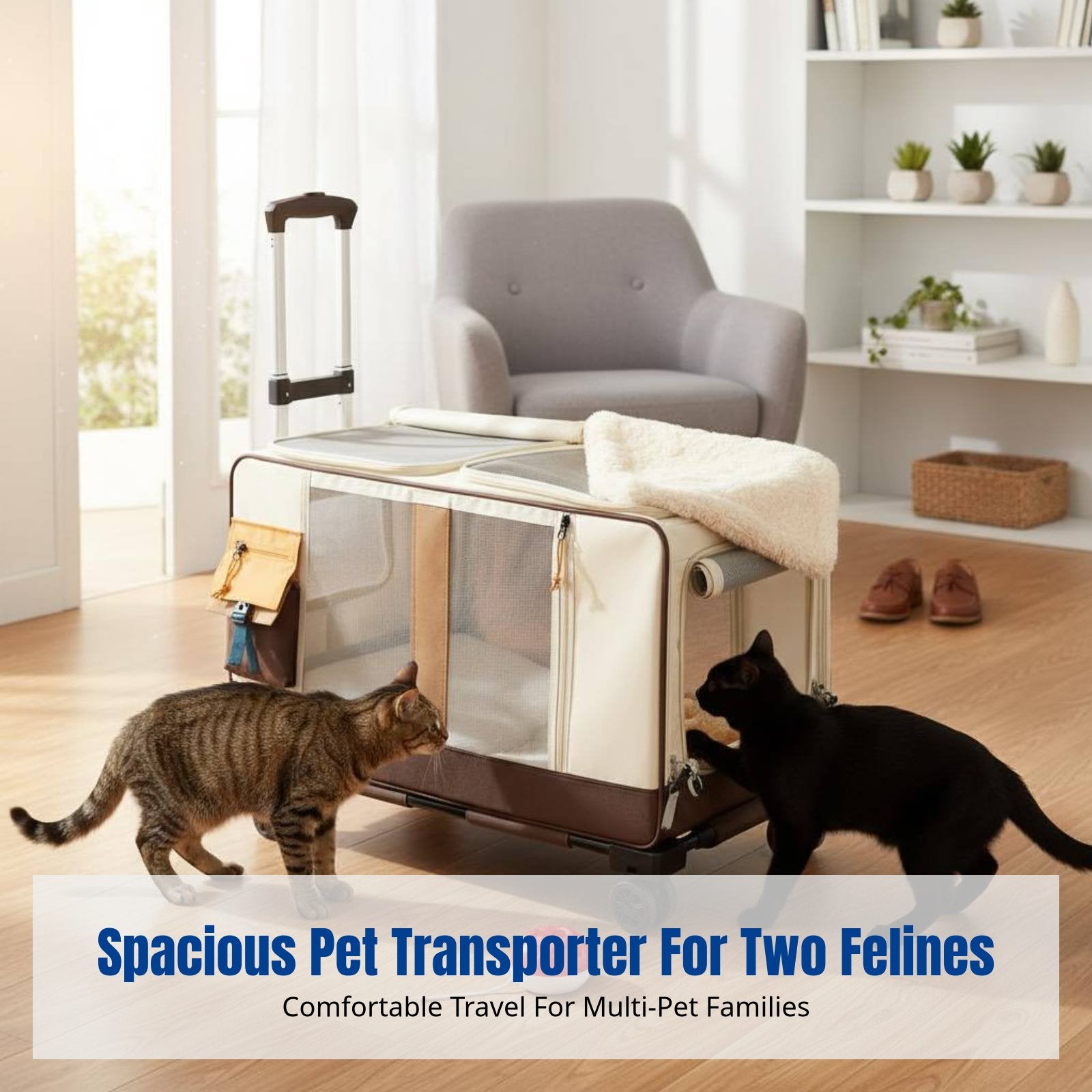 Cat Transport Trolley, Multi-Cat Pet Stroller, Large Capacity, Portable Travel Carrier for Cats and Dogs